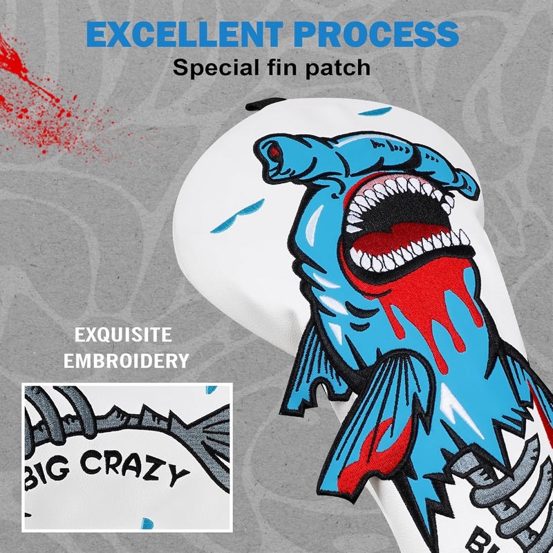 Big Crazy Golf Head Covers, Golf Club Covers Funny, Driver Headcovers, Golf Club Covers, Fairway Woods Head Covers, Hybrids Headcover, Putter Cover with Soft Lining for Golf Gift Hammerhead Sharks - Image 4